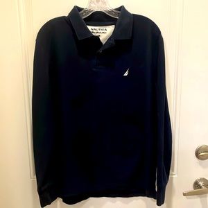 Nautica Navy Classic True Deck Long Sleeve Corton Polo Shirt Medium